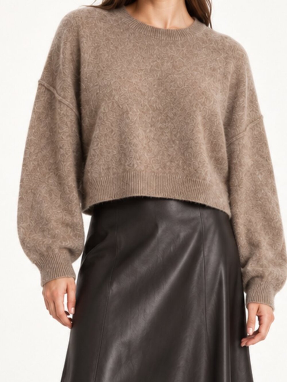 Anthropologie Pilcro Taupe 100% Cashmere Boxy Cropped Crewneck Sweater Size 1X